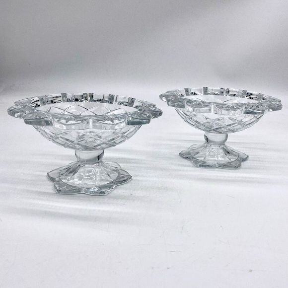 1940s Vintage Polonia Flower Shaped 24% Lead Crystal Compote Bowl Vase - Picture 11 of 12